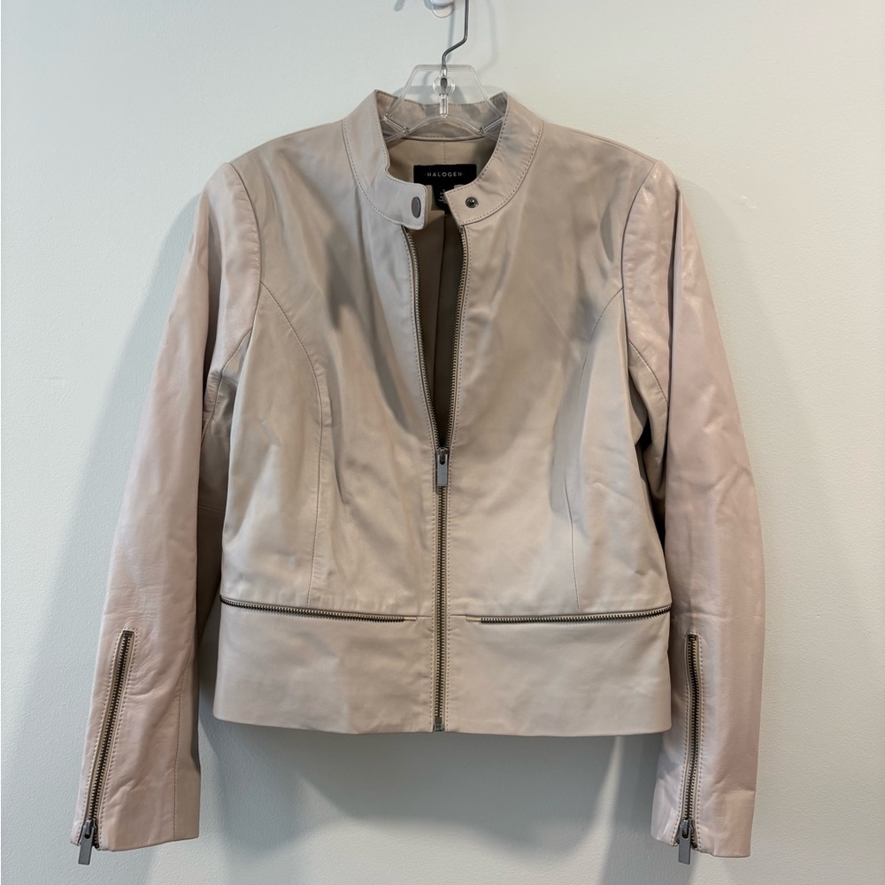 100% leather Halogen Light Beige Leather Jacket